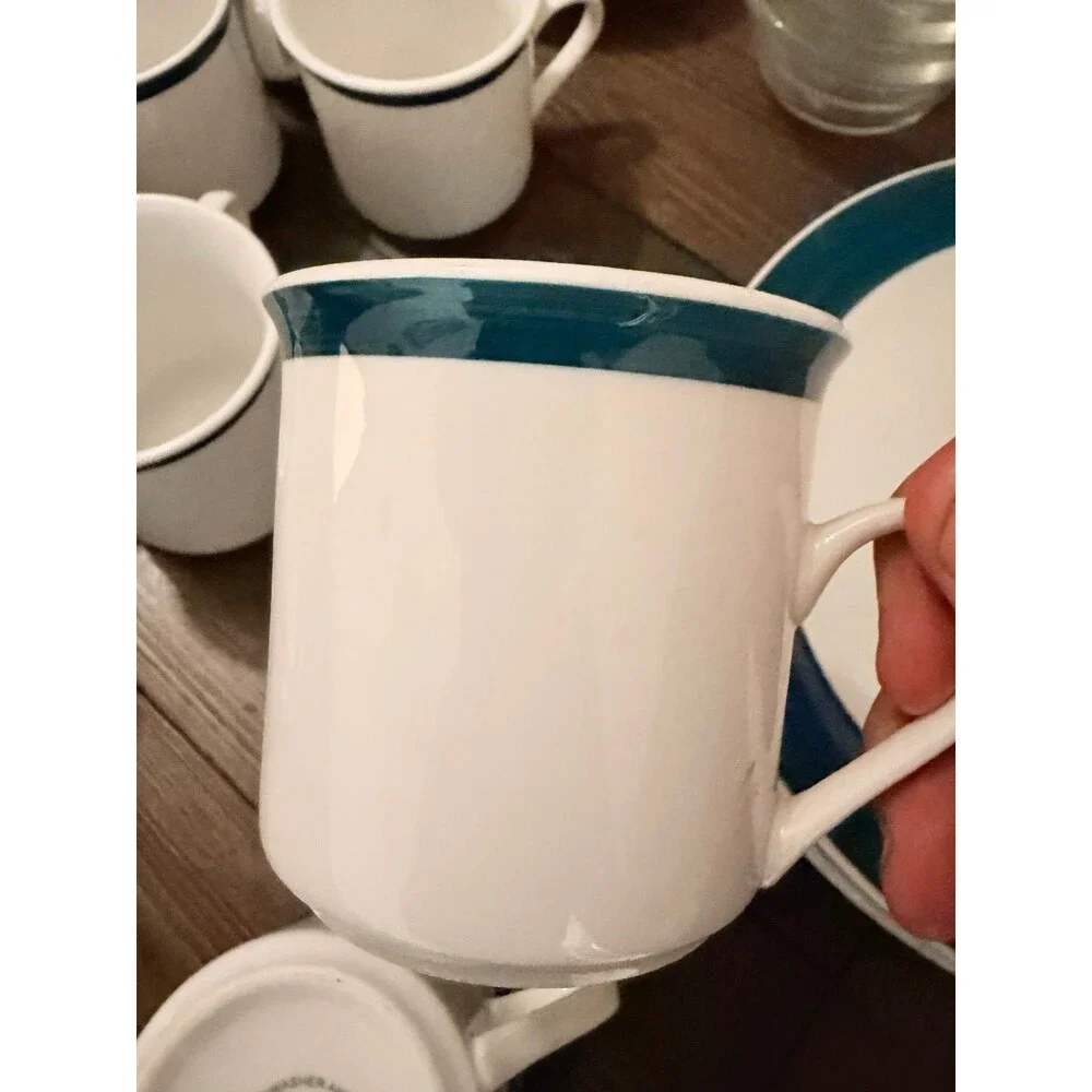 Gibson white and blue dinnerware set